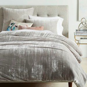 Crinkle Velvet Duvet Cover, Full/Queen, Gray